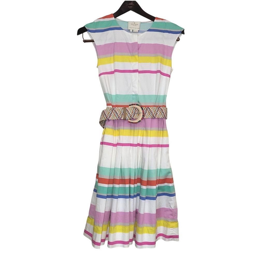 Kate Spade Cape Stripe Shirtdress Multicolor Sleeveless Flare Belted Sundress 0